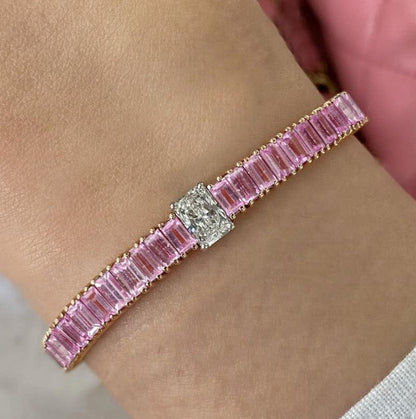 Tofarvet Radiant Cut Pink Sapphire Tennis Armbånd