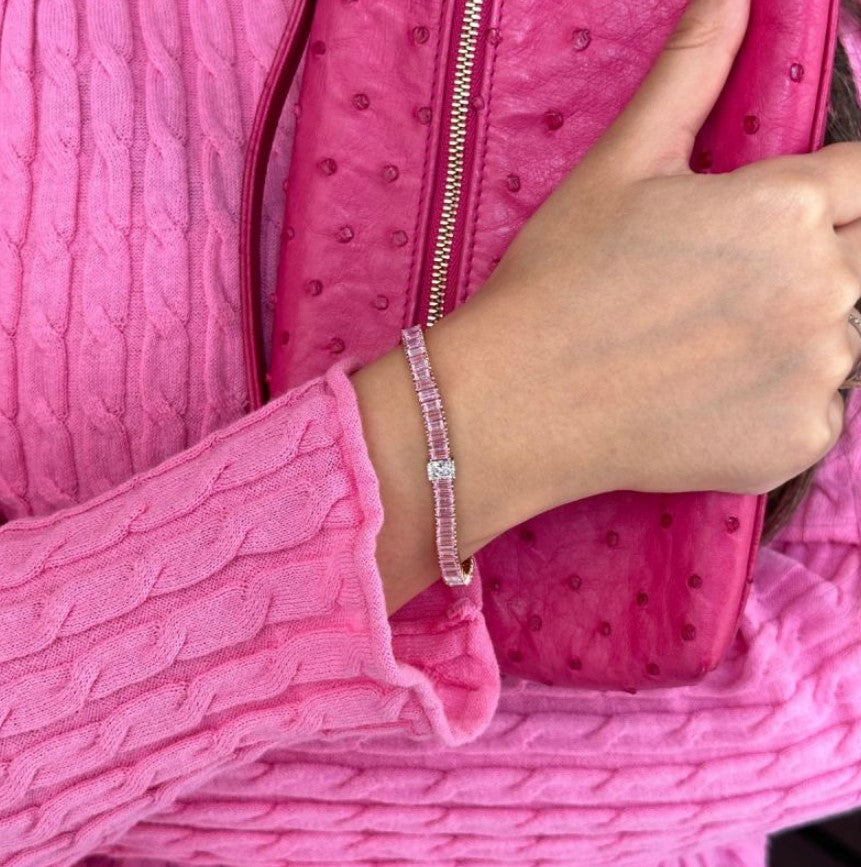 Tofarvet Radiant Cut Pink Sapphire Tennis Armbånd