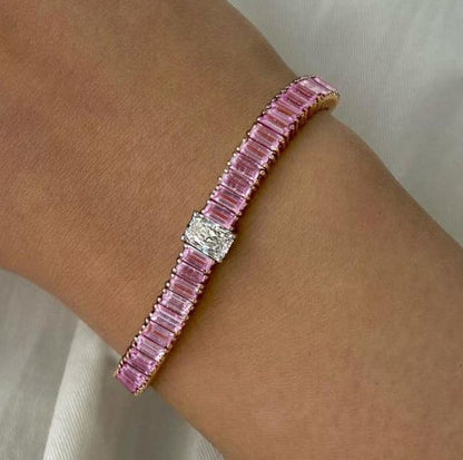 Tofarvet Radiant Cut Pink Sapphire Tennisarmbånd