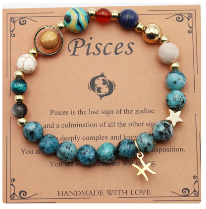 Otte Planeter & 12 Stjernebillede Sten Armbånd