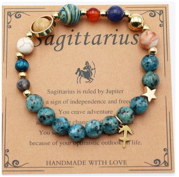 Otte Planeter & 12 Konstellation Sten Armbånd