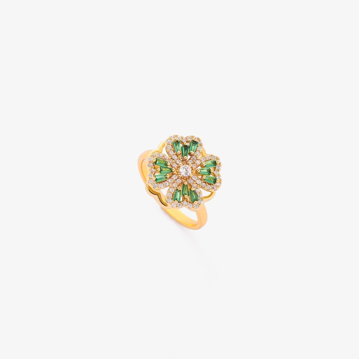 Guld Smaragd Blomster Ring