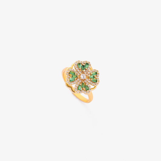 Guld Smaragd Blomster Ring