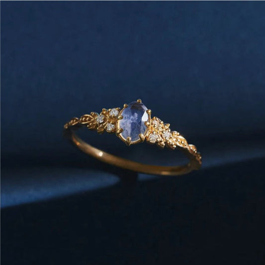 Blå Krystal Blomster Ring