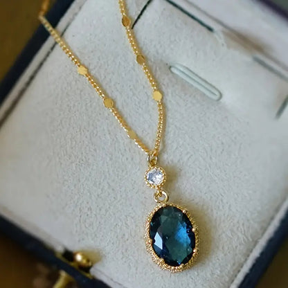 Guld Safir Oval Drop Halskæde