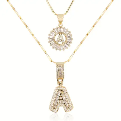 Sæt de Collar med Initial Pavé | Guld