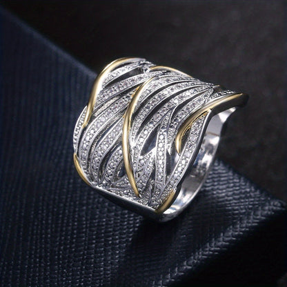 Sølv og Guld Vævet Bånd Ring