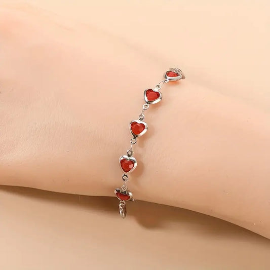 Sølv Rubin Hjerte Kæde Armbånd