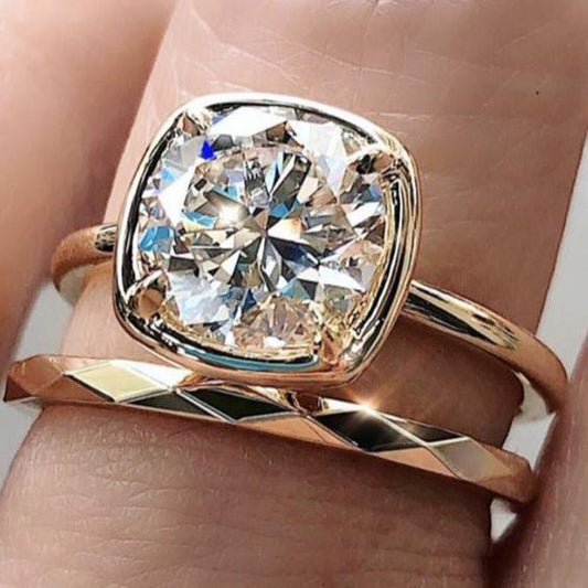 Dobbelt Ring Guld Kubisk Krystal