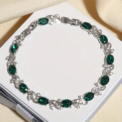 Sølv Emerald Vintage Link Armbånd