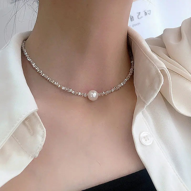 Sølv Minimalistisk Perle Choker Halskæde