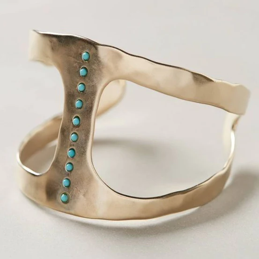 Sølvbelagt vintage ring med turkise prikker
