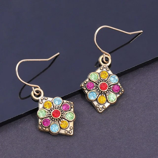 Vintage Multicolor Crystal Mandala Øreringe