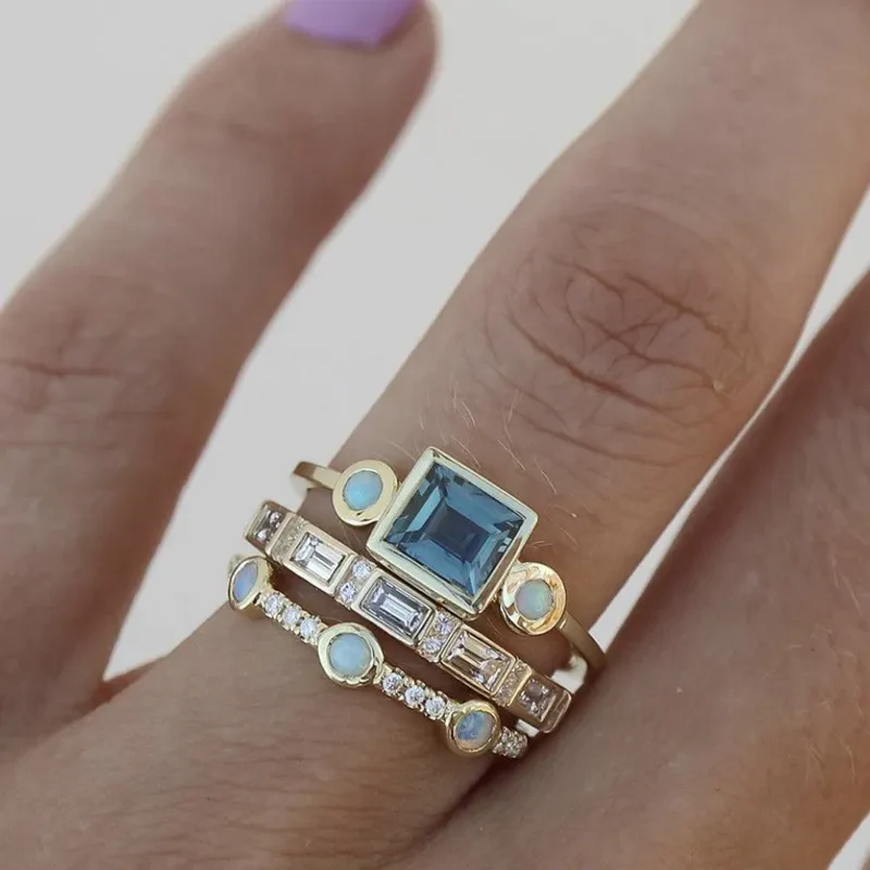 Guld Stablet Geometrisk Ring Sæt