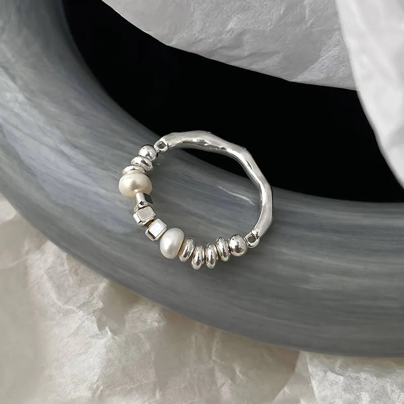 Barok Perle Ring i Vintage Sølv