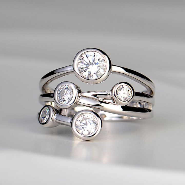 Vintage Sølvbelagt Lagdelt Zirkonia Ring