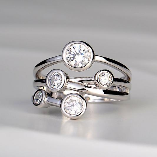 Vintage Sølvbelagt Lagdelt Zirkonia Ring