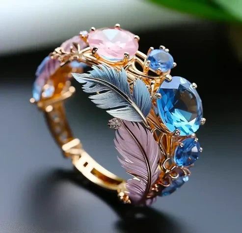 Antik Eksotisk Fjer Krystal Ring