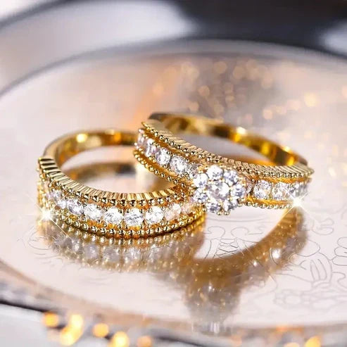 Lys Zirconia Guld Ring Sæt