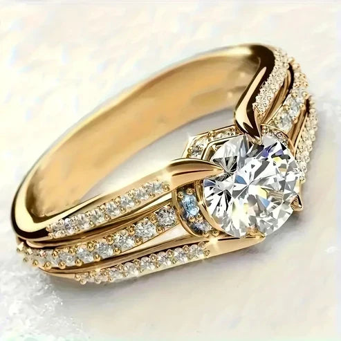 Hvid Rund Krystal Guld Ring