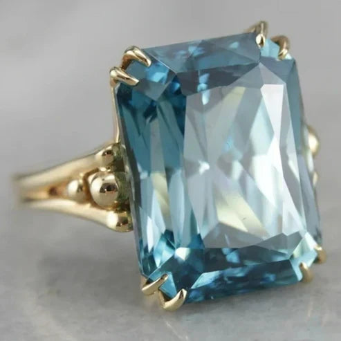 Blå Himmel Krystal Guld Ring