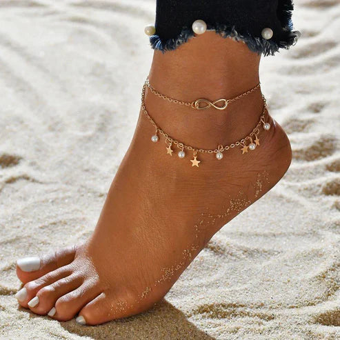 Infinity Anklet Armbånd + Perler og Stjerner