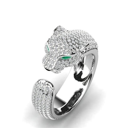 Justerbar Jaguar Ring lavet af 18K Sølv og 18K Roséguld med Grøn Zirconia Øjne