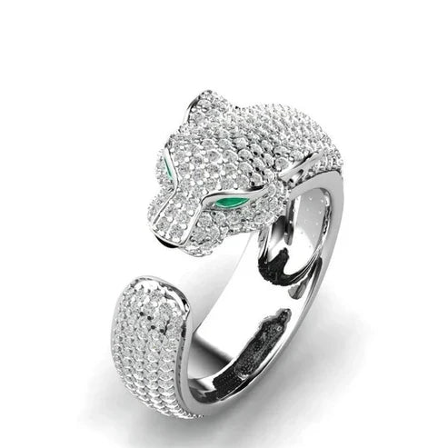 Justerbar Jaguar Ring med Grøn Zirconia Øjne