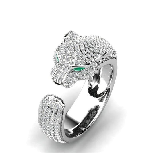 Justerbar Jaguar Ring lavet af 18K Sølv og 18K Roséguld med Grøn Zirconia Øjne