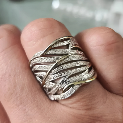Sølv og Guld Vævet Bånd Ring