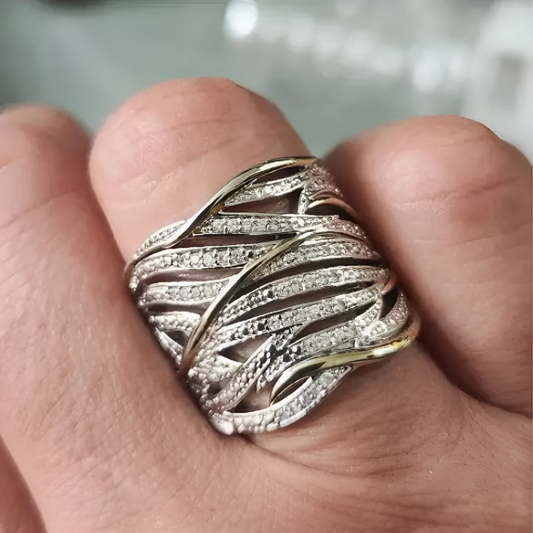 Sølv og Guld Vævet Bånd Ring