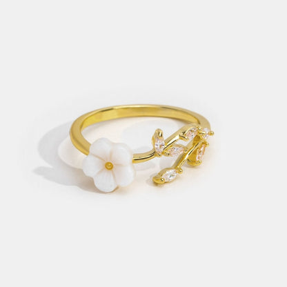 Guld Floral og Blad Åben Ring