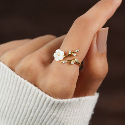 Guld Floral og Blad Åben Ring