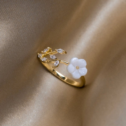 Guld Floral og Blad Åben Ring