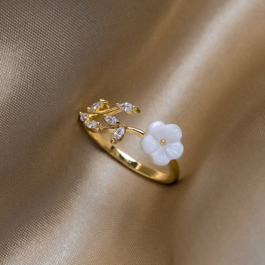 Guld Floral og Blad Åben Ring