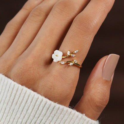 Guld Floral og Blad Åben Ring